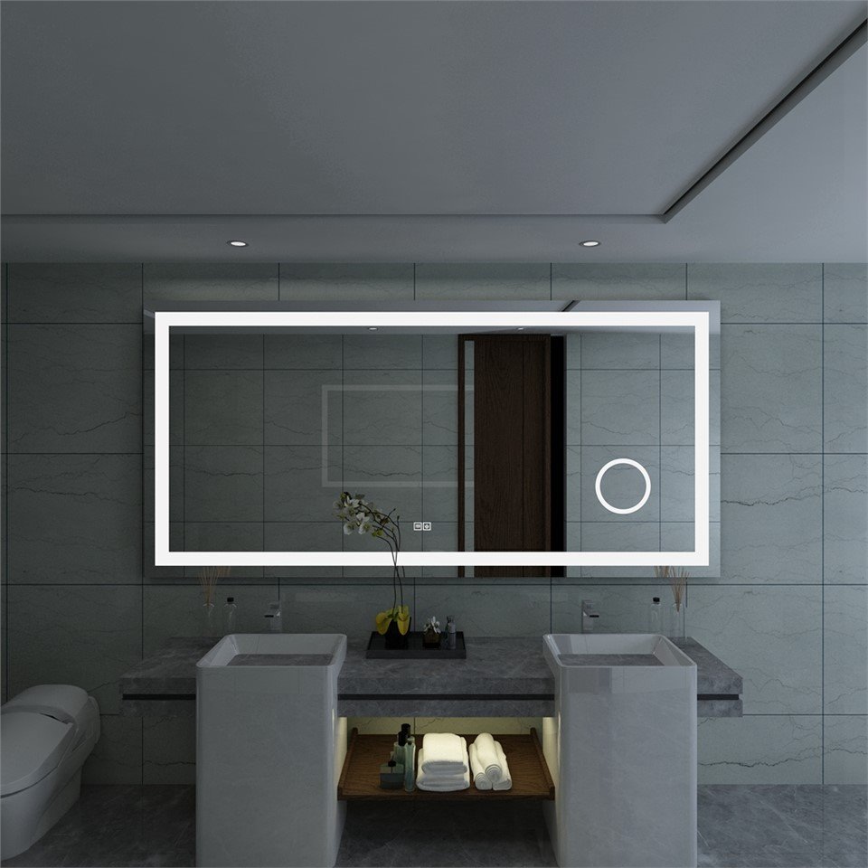 Hotel Aluminum Alloy Frame Rectangle Touch Screen LED Bathroom Mirror with Light