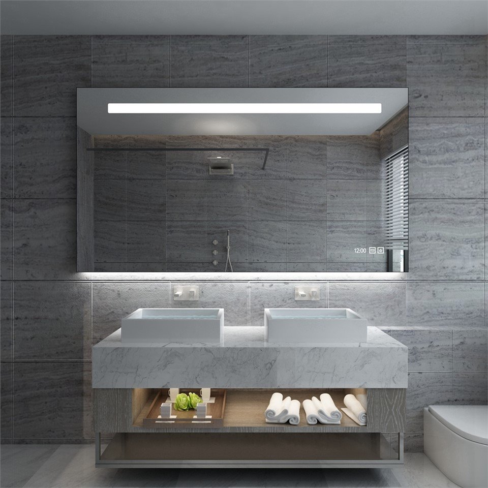 Elegant Vertical Backlit LED Illuminated Bathroom Mirror with Light Sensor Demister
